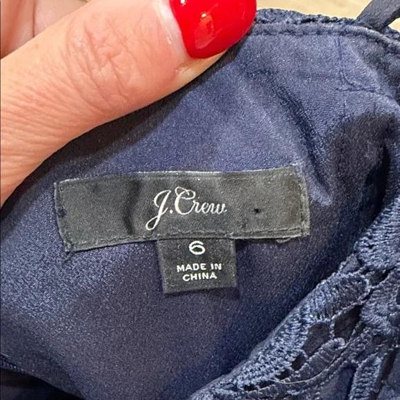 J. Crew Elegant Navy Spaghetti Strap Lace Dress, Size 6 - Picture 2 of 3
